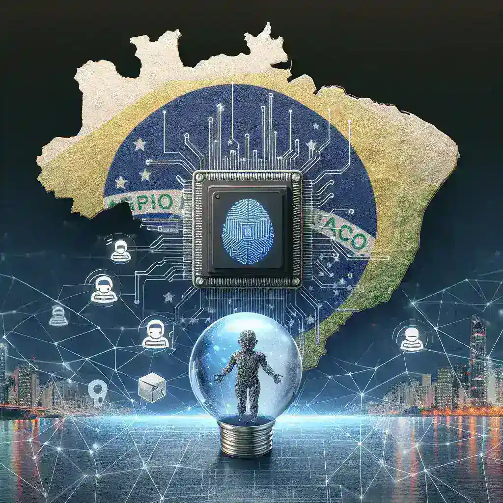 "Imagem ilustrativa de um analista de dados utilizando inteligência artificial para prever crimes no Brasil, com gráficos de análise e mapas de criminalidade ao fundo."