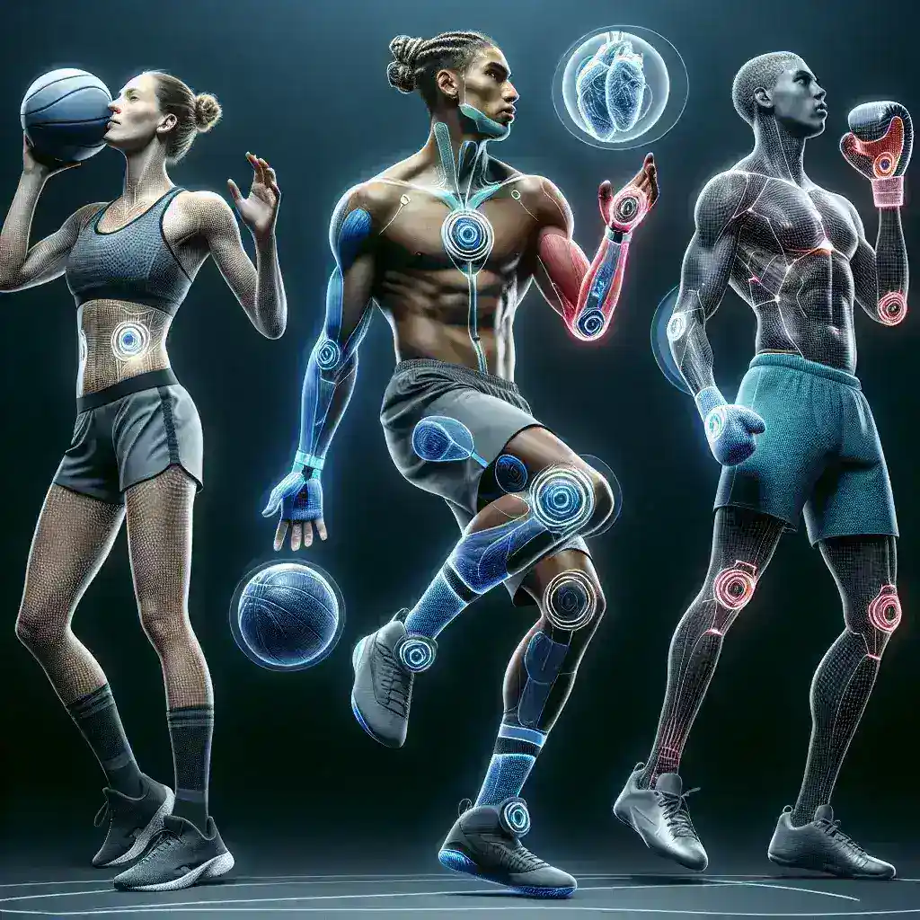 "Sensor corporal em ação durante a prática de esporte de alto impacto, monitorando o movimento e ajudando na prevenção de lesões."